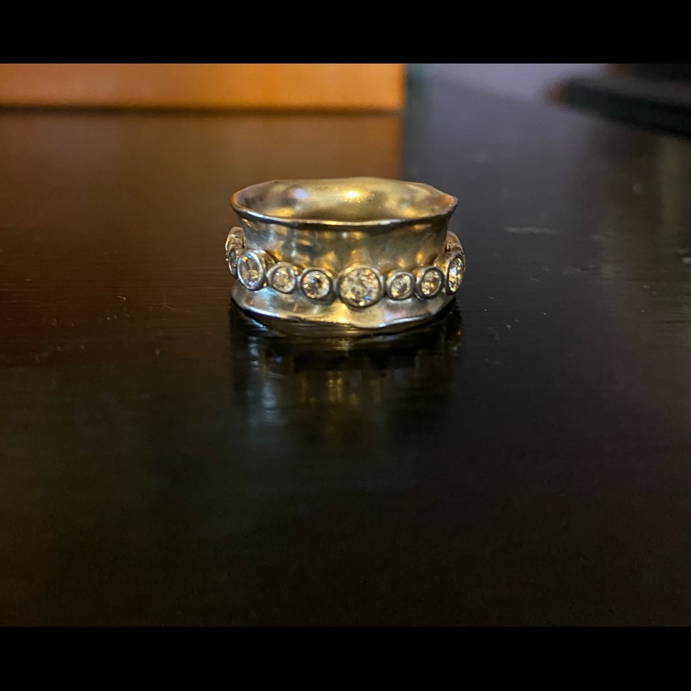 Sterling Silver Spinner Ring with CZs Grace and Heart Size 10
